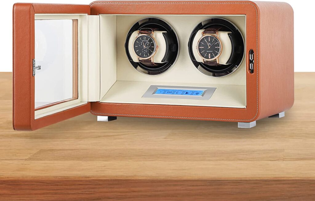 beige digital watch winder